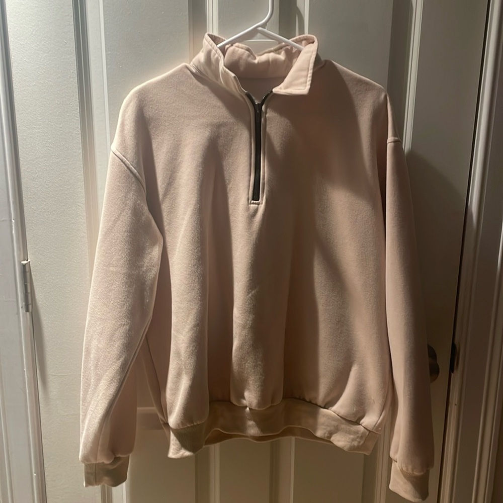 Cream Crewneck Quarter Zip
